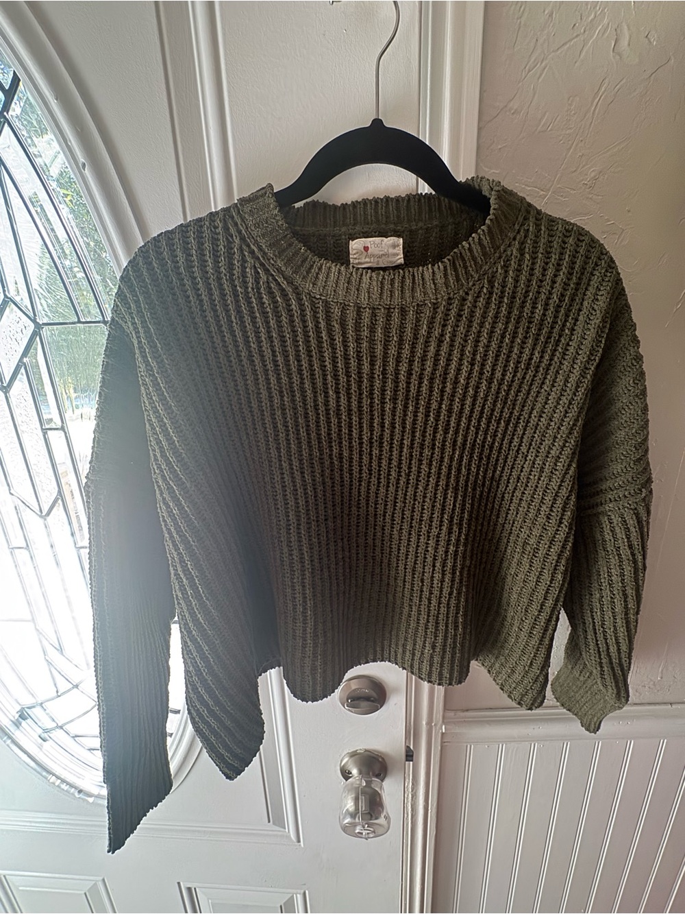Poof Apparel Women’s S Olive Green Chenille Chunky Ribbed Sweater